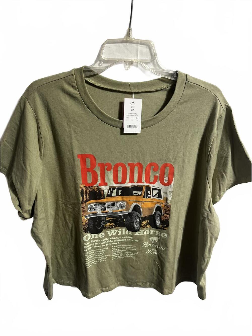 Ford Bronco Graphic T-Shirt 3X Neutral Green Cropped Boxy Tee Sporty Grunge